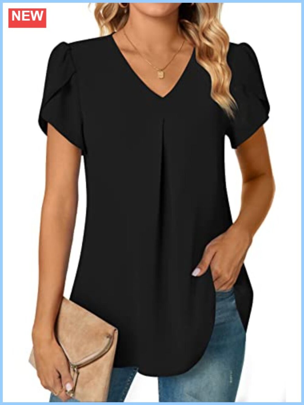 Chiffon Tunic Top Short Sleeve V-Neck Flutter Sleeve Plus Size Blouse